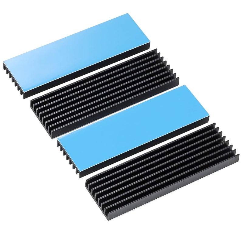 Manesi 4Pcs Black Aluminum Heat Sink with Thermal Conductive Adhesive Tape, 70×22×6mm Heatsink Cooler for Cooling M.2 Drive PC/PS5 SSD - Image 1